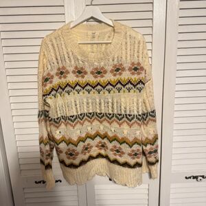 EASEL FLORAL PATTERN SWEATER BOHO‎ INDIE COZY SZ M